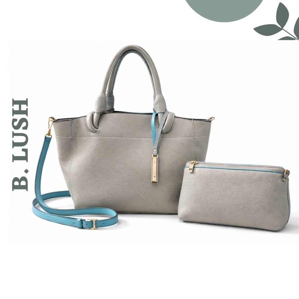 Grey Structured Tote Handbag w/ Pouch & Strap | Modern Neutral Bag